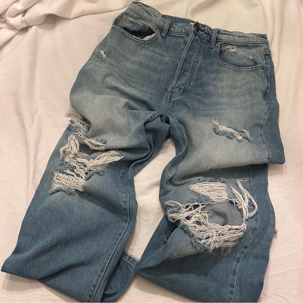Cello Highly Distressed Blue Jeans 13/31 Frayed 5 Button Fly Crotch Solid